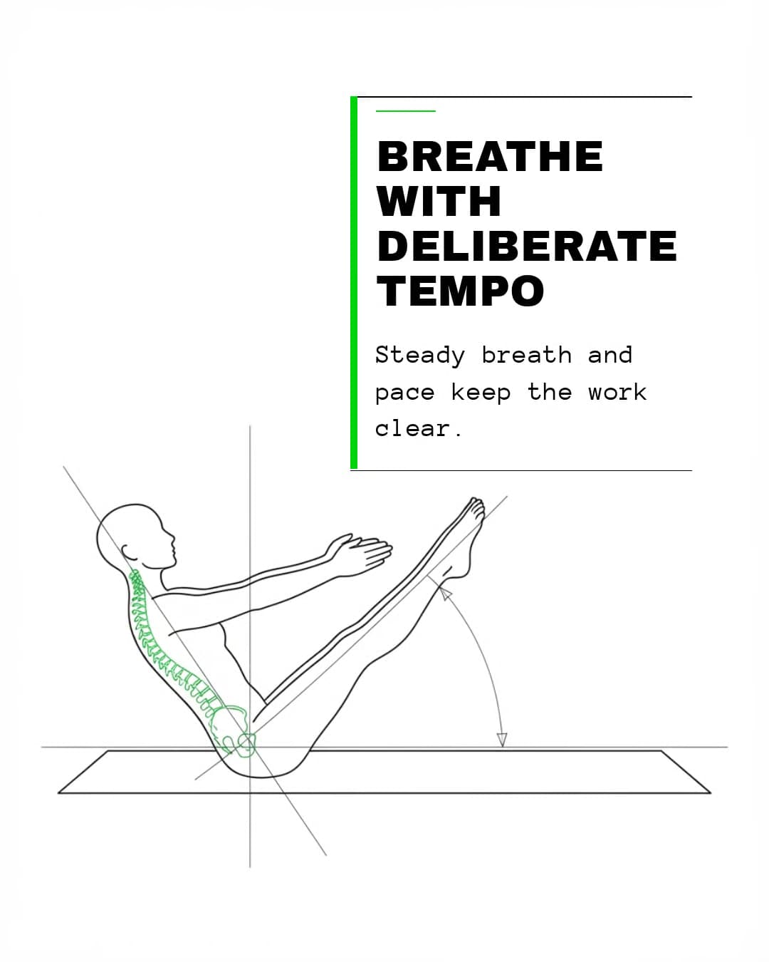 "Breathe with deliberate tempo." Steady breath and pace keep the work clear.