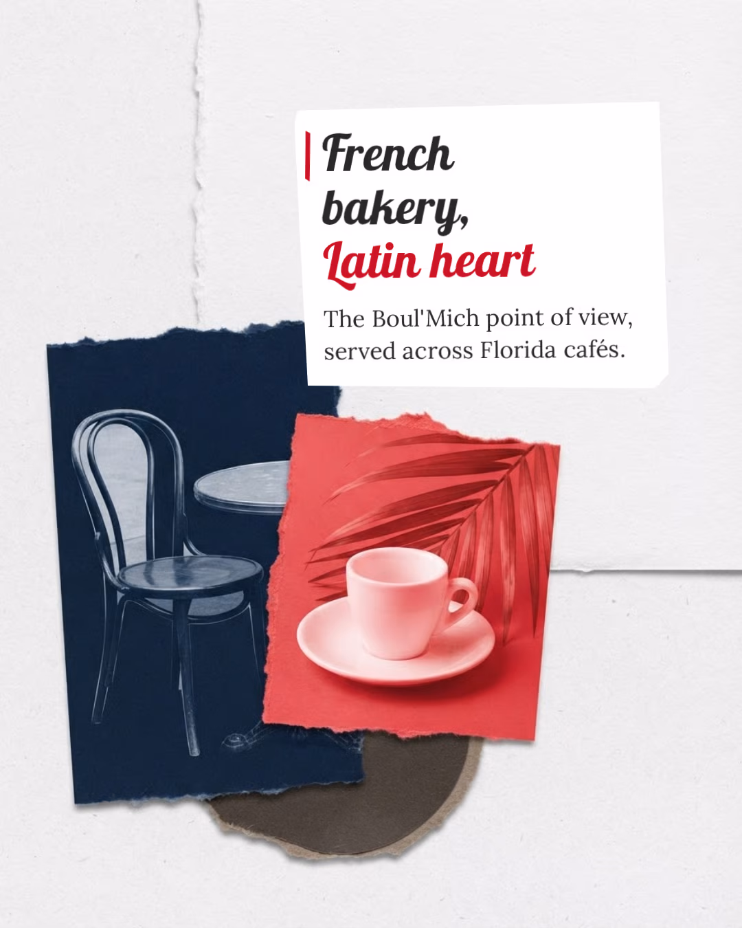 Post de padaria com uma cadeira vermelha e uma xícara de café.